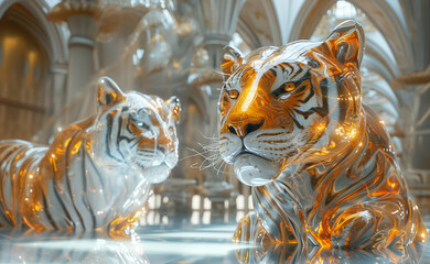 Szklane tygrysy w pałacu - obrazy, fototapety, plakaty