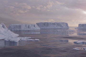 3d render of icebergs and calm, cold waters