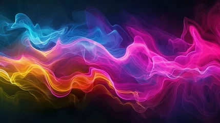 Foto op Plexiglas farbige, fließende Wellen vor dunklem Hintergrund © MONO