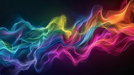 Zelfklevend Fotobehang farbige, fließende Wellen vor dunklem Hintergrund © MONO
