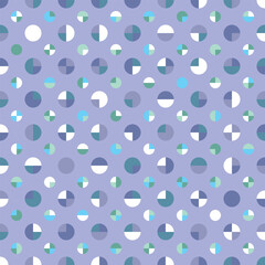Monochrome Polka-Dot seamless vector pattern in violet, blue and green. Elegant geometric design with tiled circles and semicircles. Great for fashion fabrics, home decor and stationary.
