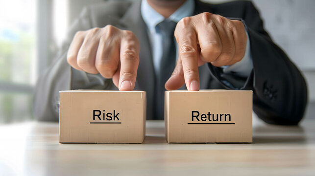 risk and return management concept, Businessmen managing risk and returns to maximize investment efficiency and profit, risk and reward ratio in financial theory