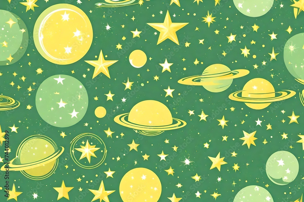 Wall mural a vector template featuring a light green and yellow color palette, adorned with a celestial theme o