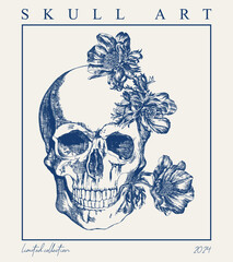Poster skull with flowers in vintage style