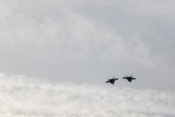 Two F35 fighter jets flying over RAF Lakenheath 