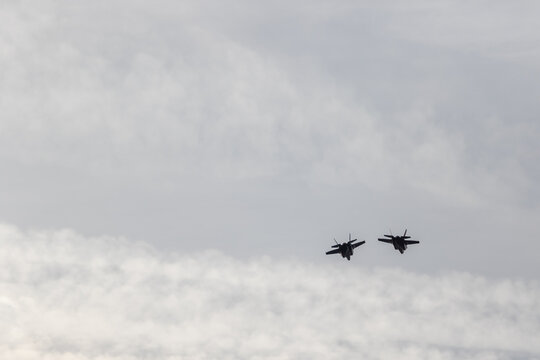 Two F35 fighter jets flying over RAF Lakenheath 
