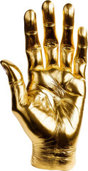 golden hand,a hand made of gold isolated on white or transparent background,transparency