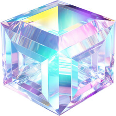 crystal holographic,holographic shape of cube square box,cube crystal shape isolated on white or transparent background,transparency 