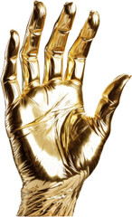 golden hand,a hand made of gold isolated on white or transparent background,transparency 