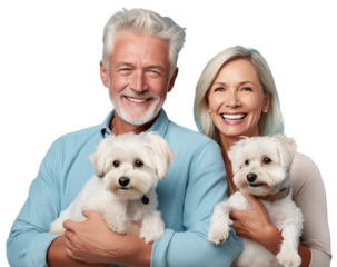 Pet Parent, Photographs of happy elderly people and dogs that are like members of their families. PNG