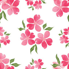 Watercolor hand paint flower pattern art, pink and green flower
