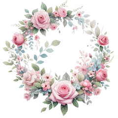 Rose floral Wreath spring watercolor border decoration art