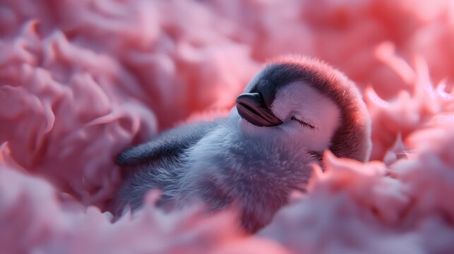 cute little Penguin sleeping on clouds