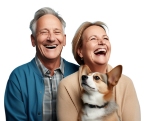 Pet Parent, Photographs of happy elderly people and dogs that are like members of their families. PNG