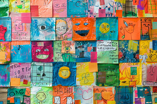 Classroom-inspired collage featuring students' drawings and thank you messages. 