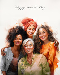 Diverse group of joyful women celebrating international women's day, friendship and empowerment concept illustration