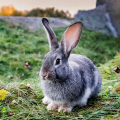 Adorable Grey Bunny in the Garden”