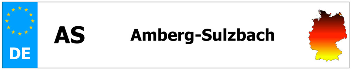 Amberg-Sulzbach car licence plate sticker name and map of Germany. Vehicle registration plates frames German number