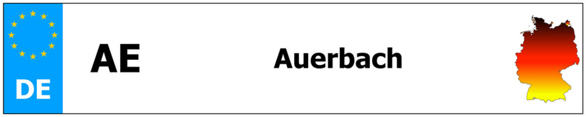 Auerbach car licence plate sticker name and map of Germany. Vehicle registration plates frames German number