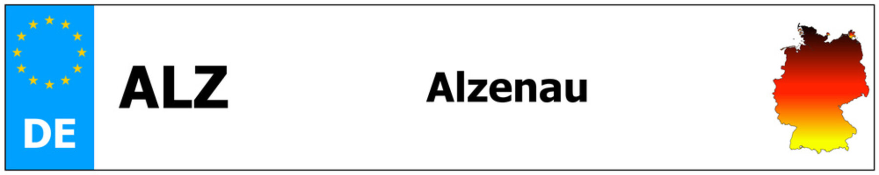 Alzenau car licence plate sticker name and map of Germany. Vehicle registration plates frames German number