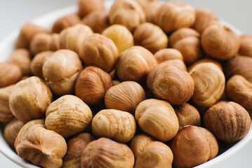 Hazelnuts close-up on a plate