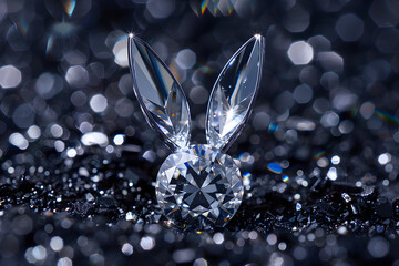 Bunny shaped diamond on bokeh background for Easter Day. - obrazy, fototapety, plakaty
