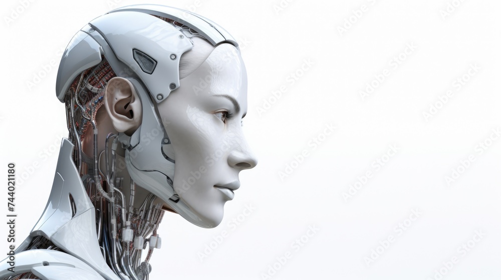 Poster detailed close up of a robot's head. suitable for technology concepts