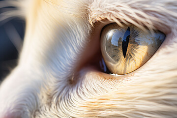 Close up of yellow cat eye of white cat