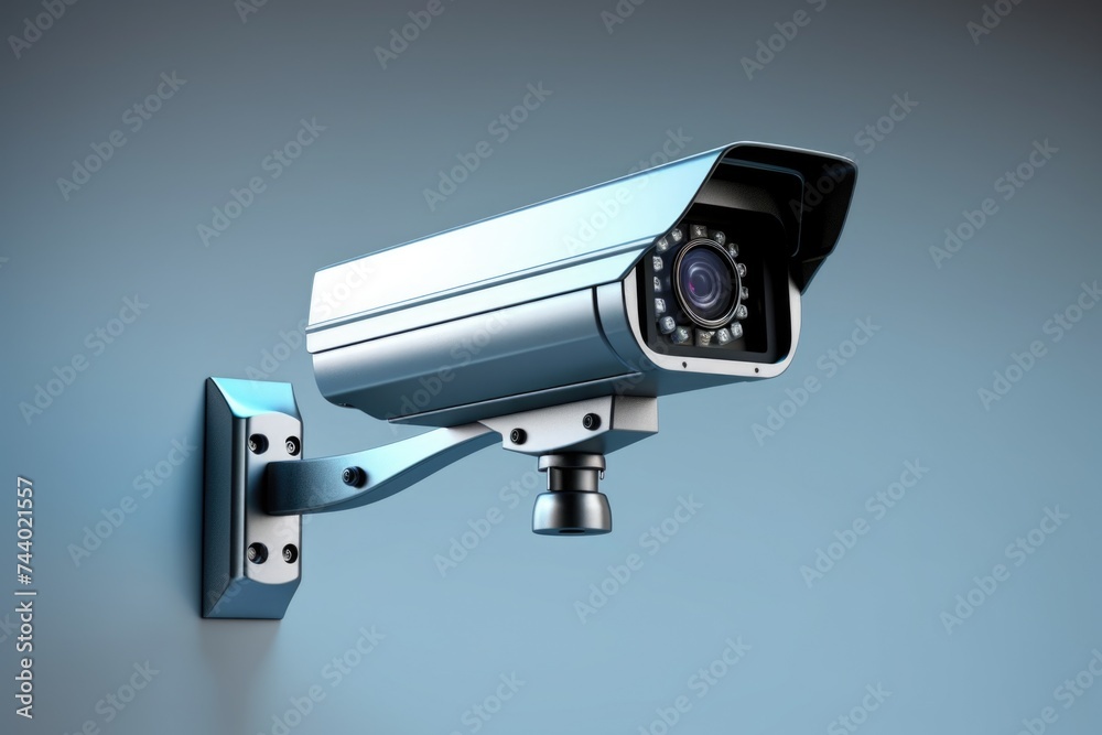 Poster a security camera mounted on a wall. suitable for surveillance concepts