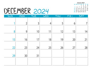 Calendar 2024 year. December 2024 planner. Daily planner. December. Desctop calendar design. 2024 month planner. Life or business planning. Place for notes. Printable template.