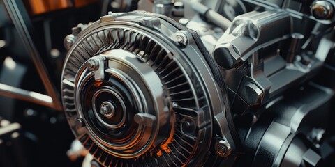 Detailed view of a motorcycle engine, suitable for automotive industry projects