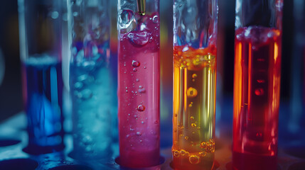 Vivid Chemistry: Test Tubes in a Colorful Experiment - obrazy, fototapety, plakaty