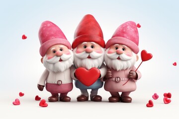 Three gnomes holding a heart, suitable for love-themed designs