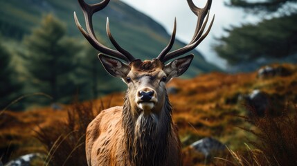 Fototapeta premium Close up of a deer with impressive antlers, perfect for wildlife or hunting themes