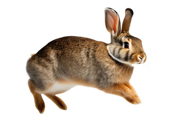 Obraz premium a high quality stock photograph of a single jumping happy rabbit isolated on a white background