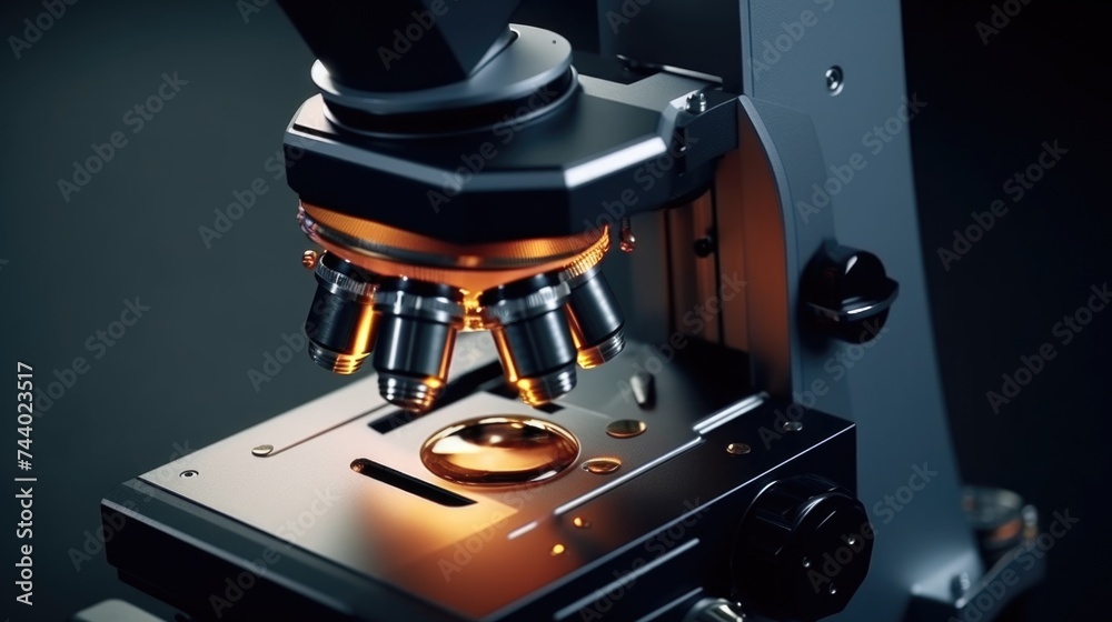Aufkleber Close up of a microscope on a table. Suitable for scientific and research concepts