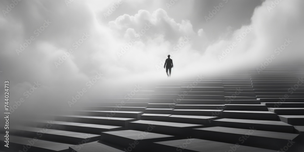 Poster A man is shown walking up a flight of stairs. Suitable for business or success concepts