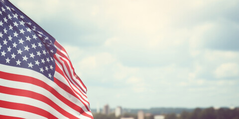 Patriotic image of an American flag waving in the wind. Suitable for national holidays and events