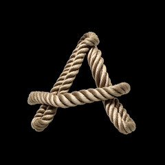Alphabet A made from rope on black background, Generative AI