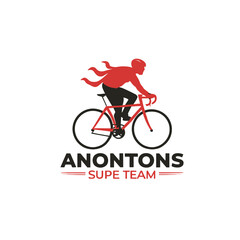 cyclist riding a bike, silhouette of a biker with the bike, boy running cycle, vector logo design, logo icon, AI logo