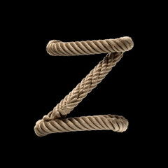 Alphabet Z made from rope on black background, Generative AI