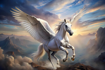 Obraz na płótnie Canvas Pegasus Horse, Greek Mythology, Source, Fountain, Water, winged horse, flying horse