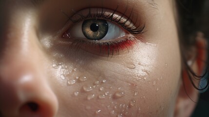 Close-up of a person's eye with water droplets, suitable for beauty or health concepts