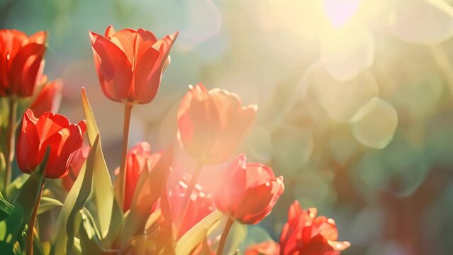 spring background bright red tulips