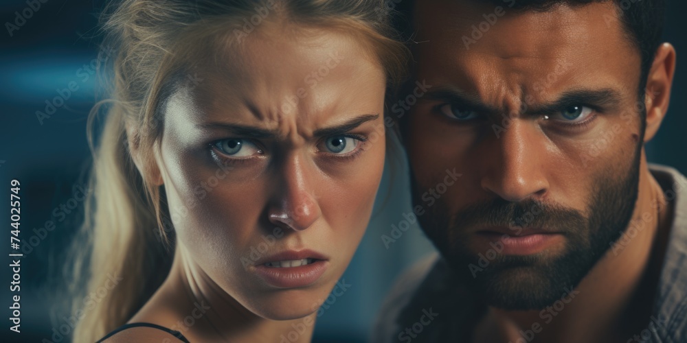 Poster a man and a woman looking at the viewer. suitable for various concepts