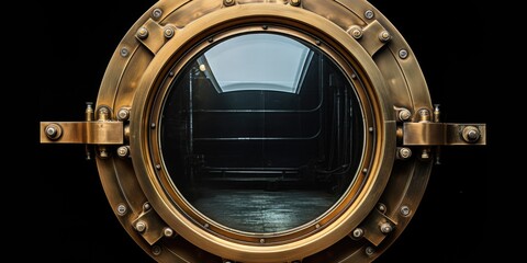 Reflection of a car in a porthole window, suitable for transportation concepts