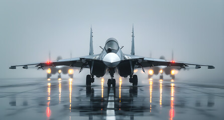 A military fighter jet aircraft parked at airforce airport for military mission - obrazy, fototapety, plakaty