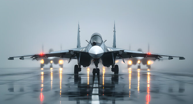 A military fighter jet aircraft parked at airforce airport for military mission