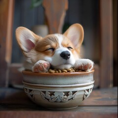 puppy in a bowl