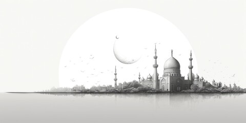 Obraz premium A striking black and white image of a mosque. Suitable for religious and architectural themes